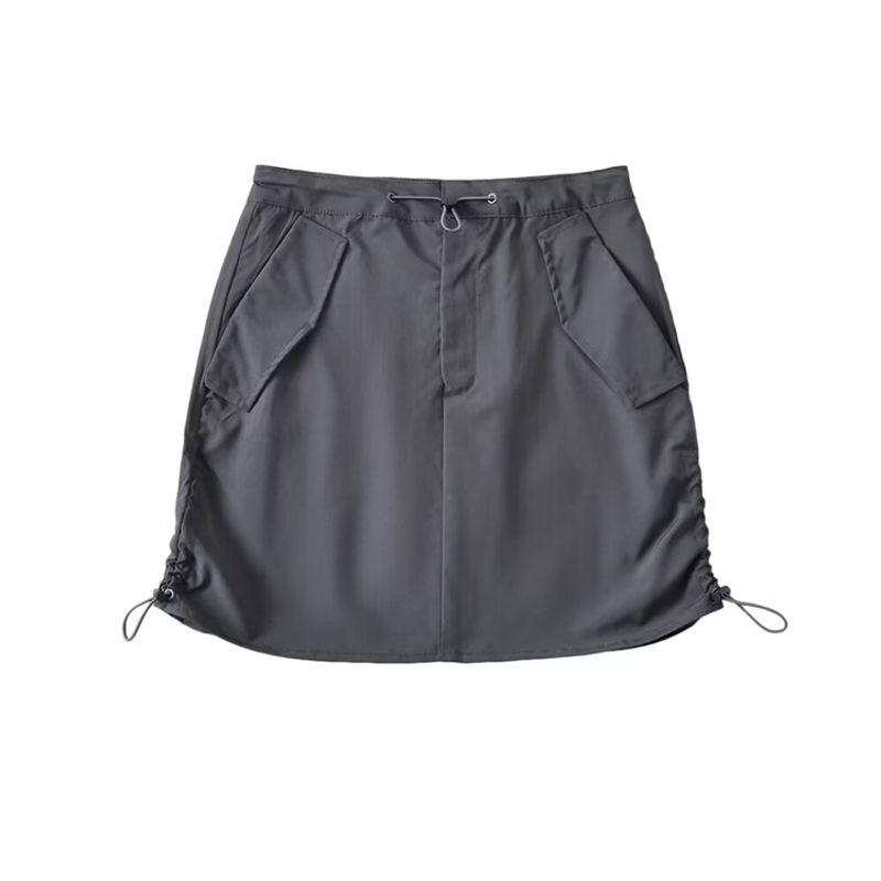 Za2024 Summer New Product Women's Clothes Retro Sexy High Waist Sheath Pocket Side Drawstring Parka Skirt