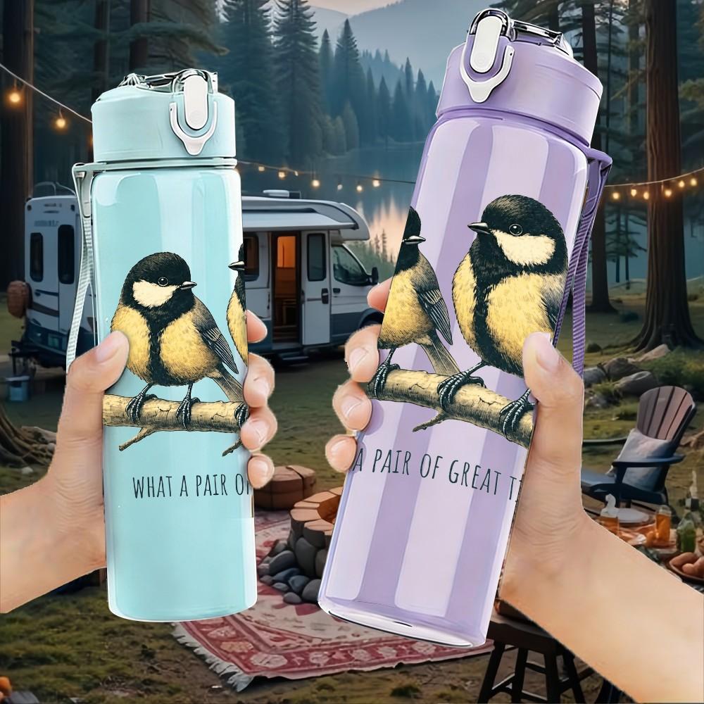 1PC Two Birds Bird Art 750ml sports water bottle leakproof straw lid outdoor office home