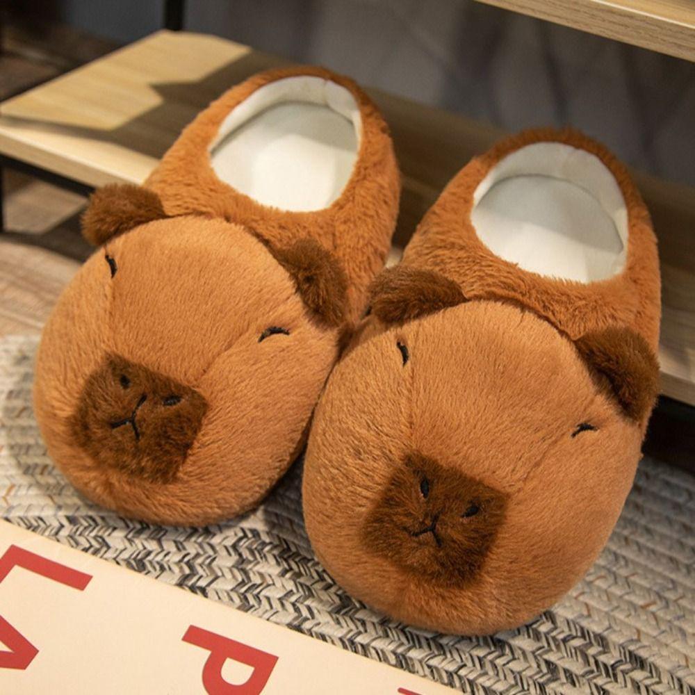 Cute Warm Capybara Slippers Soft Animal Winter Fluffy Kapibara Slides Home Slippers Thick Sole Capybara Plush Slippers Indoor