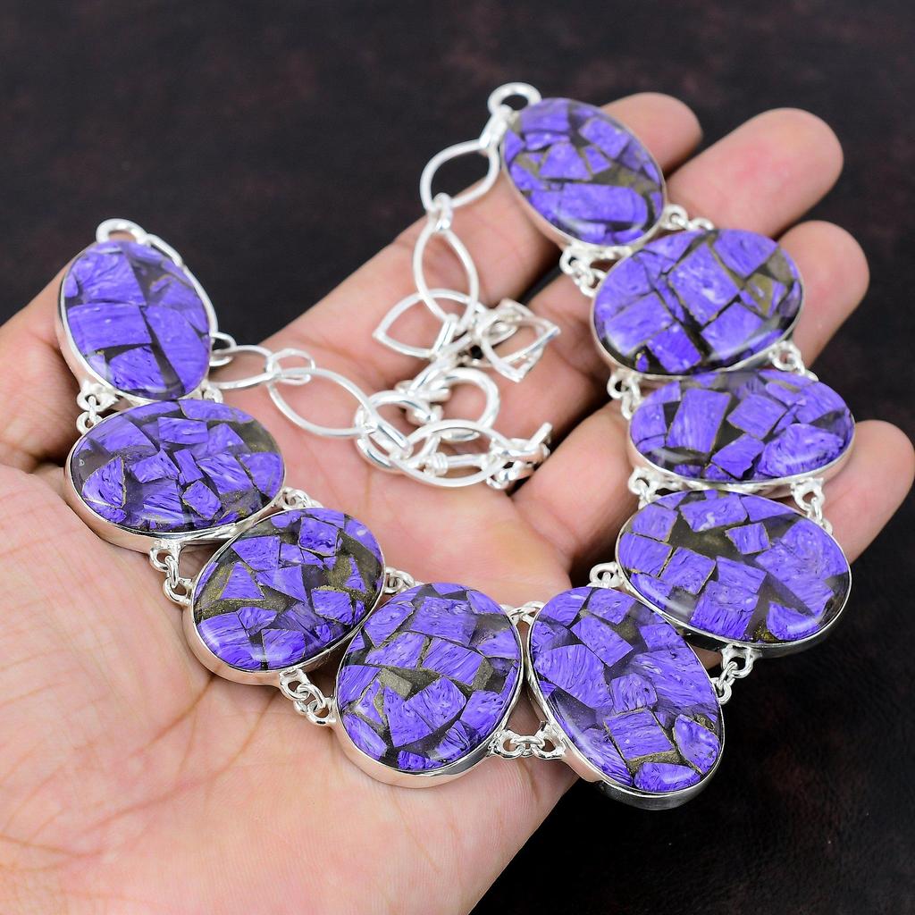 Медное ожерелье с чароитом, ювелирные изделия из драгоценных камней высшего качества, ожерелье из стерлингового серебра 925 пробы, регулируемая ювелирная цепочка ручной работы, ожерелье, подарок для девочки