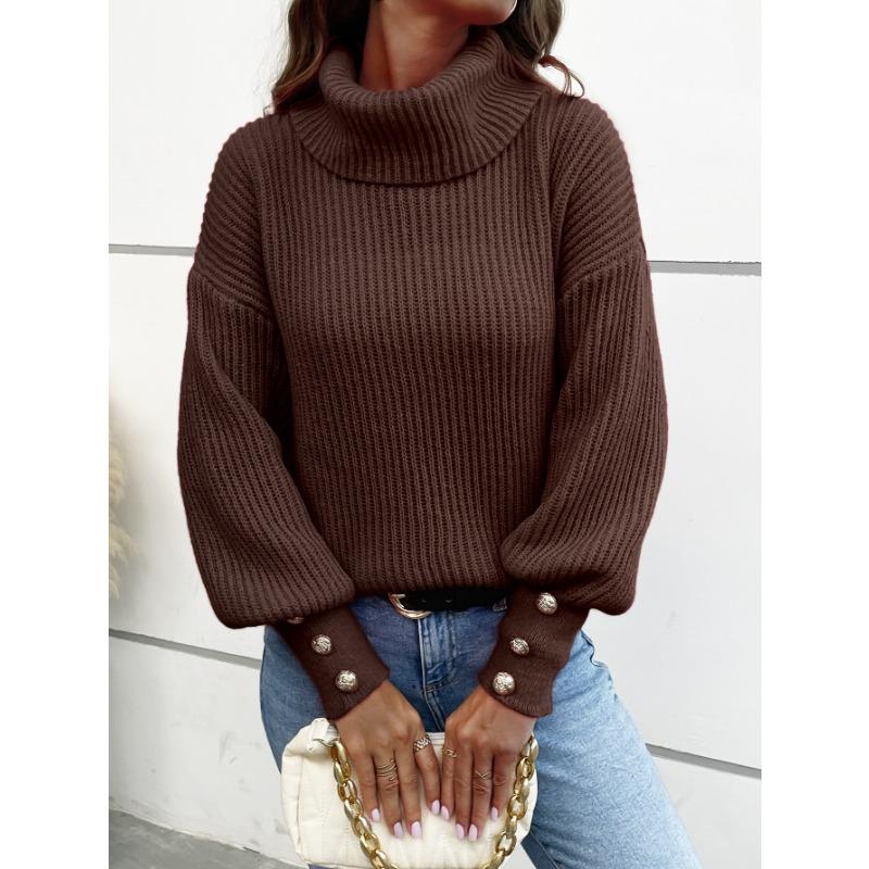 Fall and Winter Women's Caput Mortuum High Neck Knit Sweater