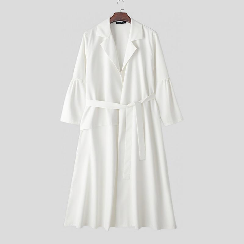 INCERUN Осень Мужской Кардиган Пальто Верхняя одежда с длинным рукавом и поясом Необычный длинный