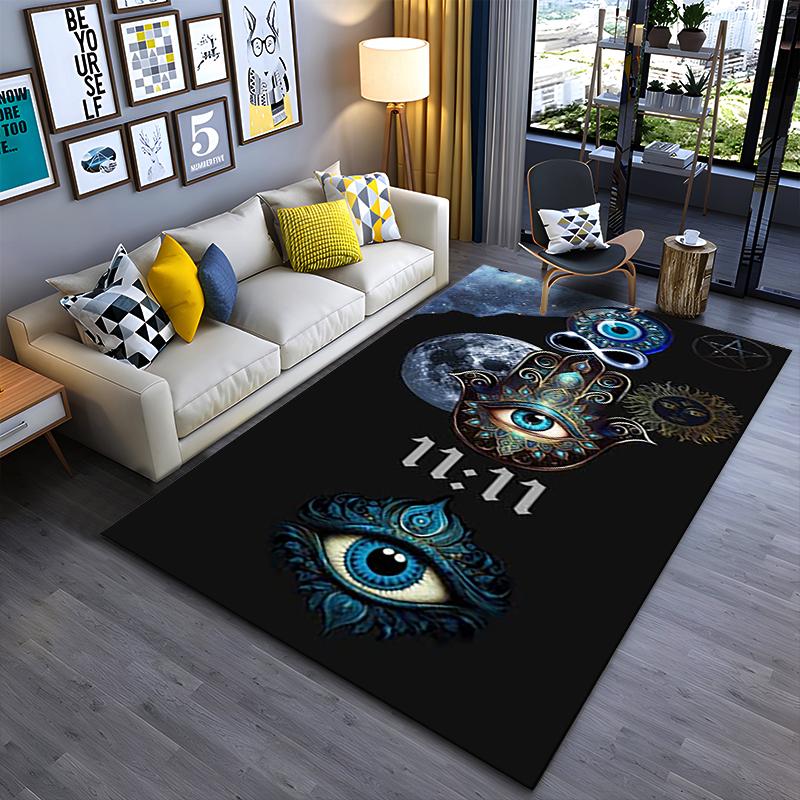 Spiritual Area Rug, Hamsa Hand Evil Eye 11 11 Moon Galaxy Poster, Living Room Decor, Non-Slip Mat