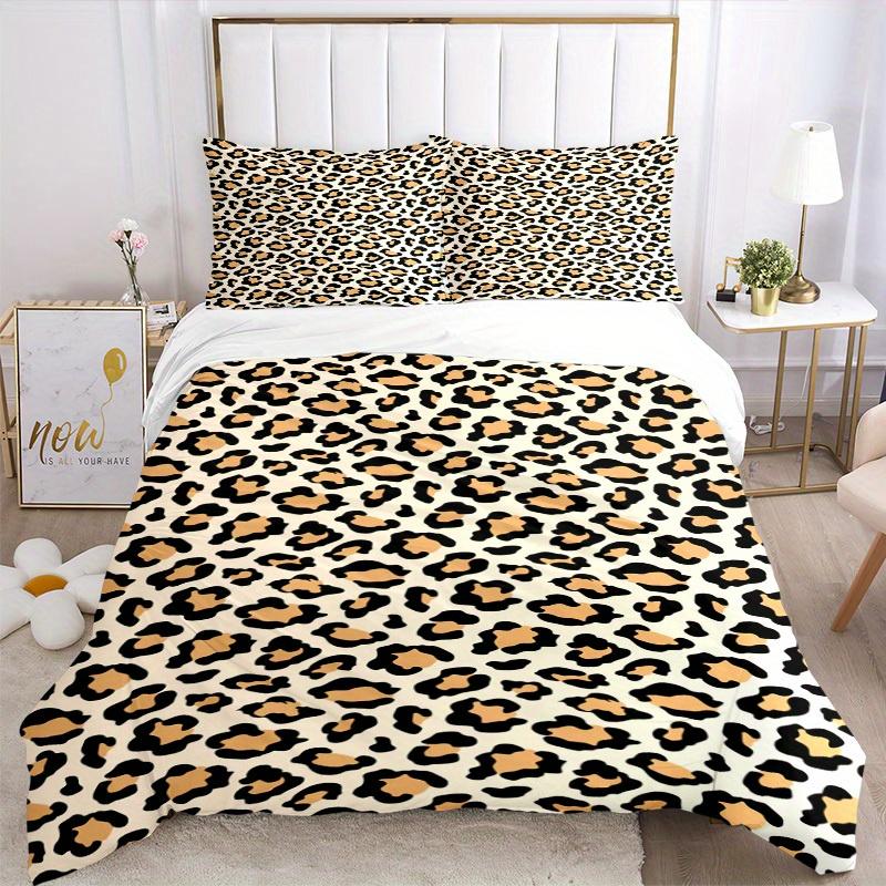 3pcs Leopard print, Animal Bedding Set Down Comforter Cover and Pillowcases, Suitable for Guest Room Home Decoration All Seasons(No Insert) S0819036