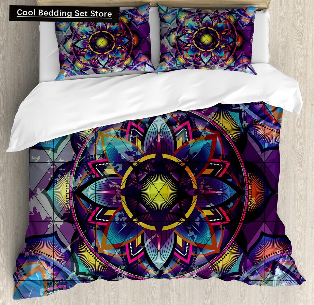 Комплект постельного белья Psychedelic Boho Luxury 2/3 шт. с наволочкой King Mandala пододеяльник Queen одеяло покрывало полиэстер пододеяльник