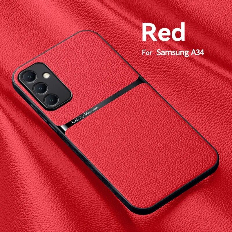 Для Samsung Galaxy A34 5G кожаный чехол с магнитным держателем для телефона Samsung A34 5G A 34 SM-A346B с металлической пластиной задней крышкой