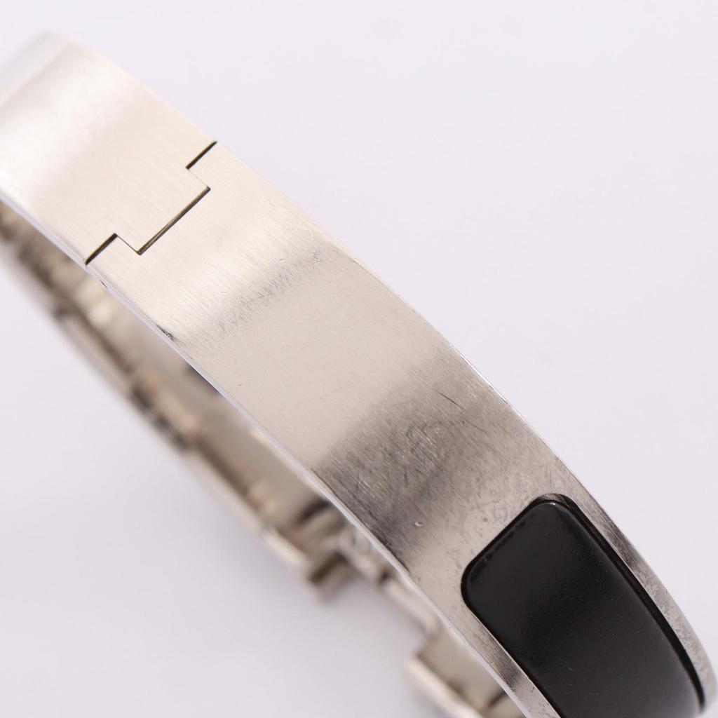 Used HERMES Click H Bangle Stainless Steel enamel Silver Black Used Women