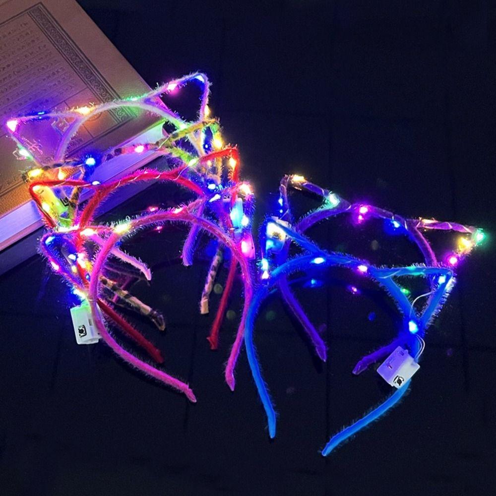 Корона Светодиодные Кроличьи Ушки Ободок Светящийся Обруч для Волос Светящиеся Кошачьи Ушки Повязка на Голову Смешной Ребенок