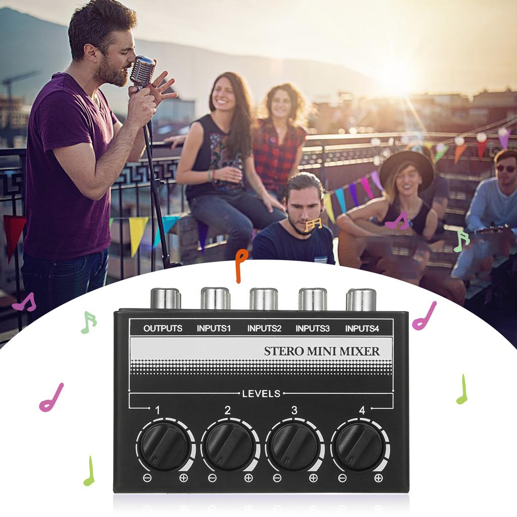 Mini Stereo 4 Channel Passive Mixer RCA Portable Audio Mixer 1 in 4 Out Stereo Distributor Volume Control, No Battery Required