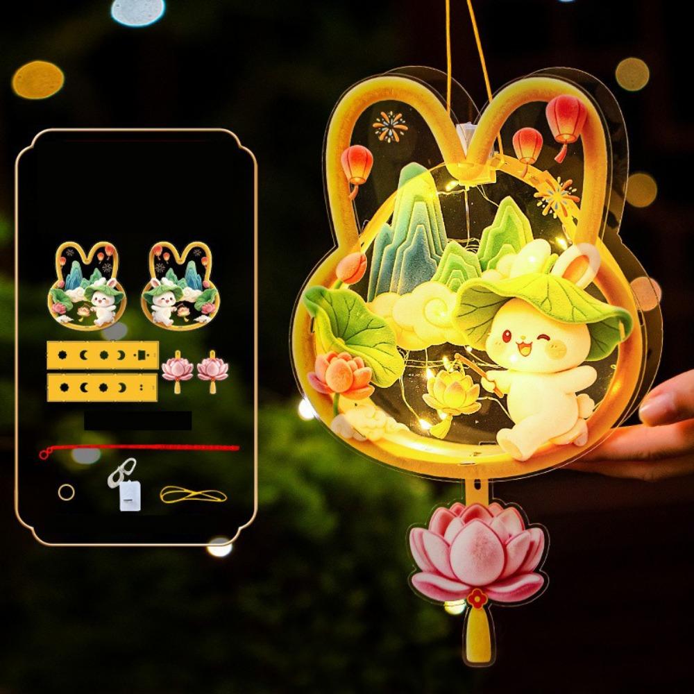 Cartoon Mid Autumn Lantern Glowing Handheld Rabbit Flower Lantern  for Festival Souvenir