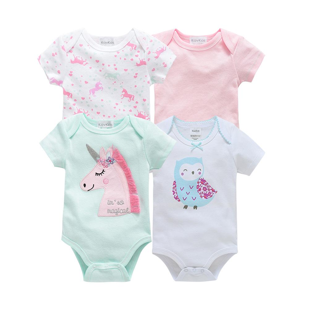 Baby's Jumpsuit Set Summer Short-sleeved Cartoon Cute Rompers Baby's Pure Cotton Clothes 4Pcs Set