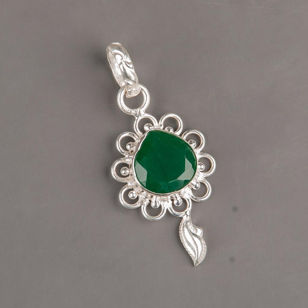 Натуральный зеленый оникс драгоценный камень 925 стерлинговое серебро ювелирные изделия ручной работы кулон 1,80" PP-4-17