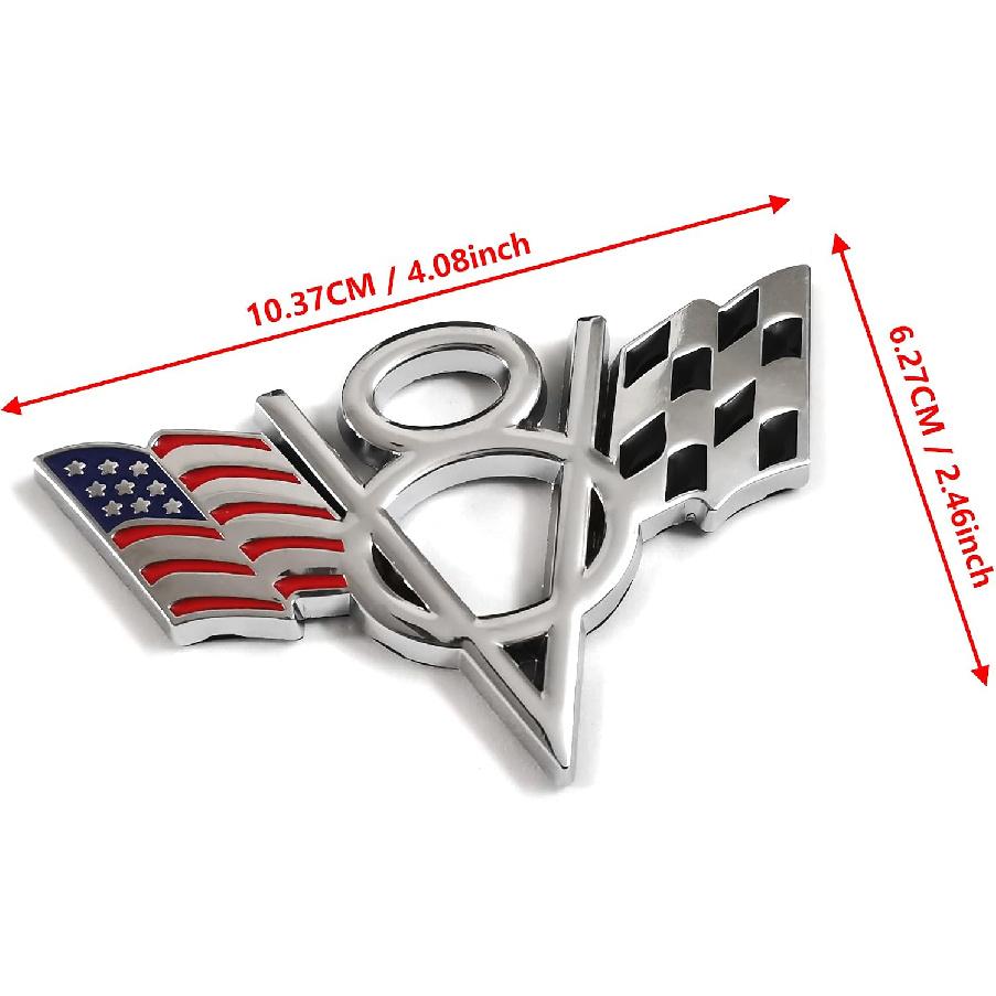 PTDecals 2 Pcs Silver Metal US Flag F1 Racing V8 Symbol Emblem Sticker Badge Vehicle Auto Car Trunk Tailgate Boot Bumper Decocation Decal
