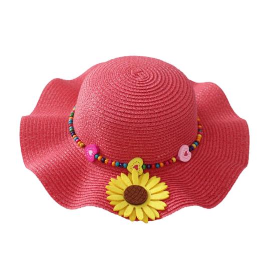 Шляпа от солнца для мальчиков и девочек, солнцезащитный дизайн, дышащая пляжная шляпа, волнистые поля, желтые цветы, бусины, плетеная соломенная шляпа