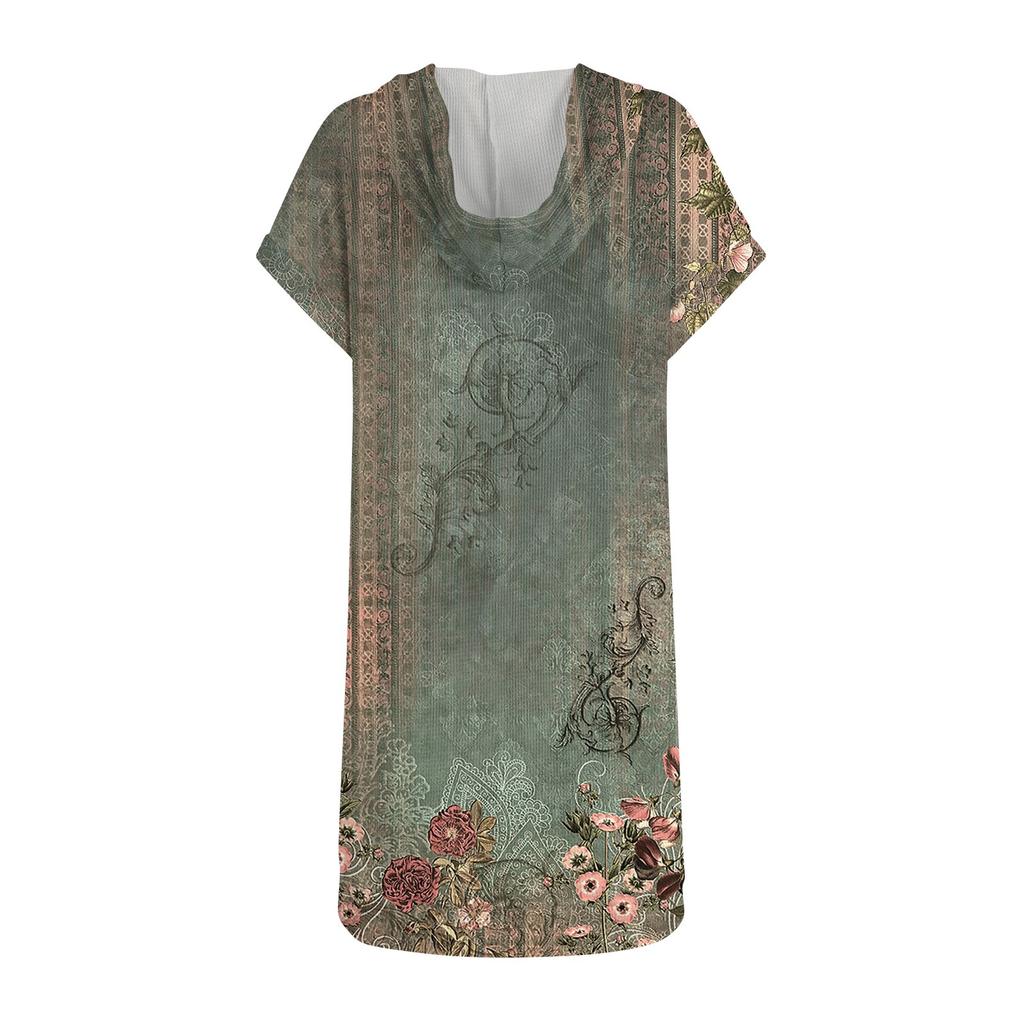 Женские свободные рубашки с принтом, толстовки с короткими рукавами и шнурком, вязаная туника с боковыми разрезами, топы с капюшоном и карманом