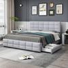 180 X 200cm Velvet Fabric Upholstered Bed with Backrest 4 Drawers Ergonomic Design Strong Wood Slat Support Bed Home Furniture