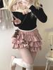 Мини-юбка с бантом для женщин Каваи Милая юбка-торт с оборками Шорты для девочек Харадзюку Одежда в японском стиле