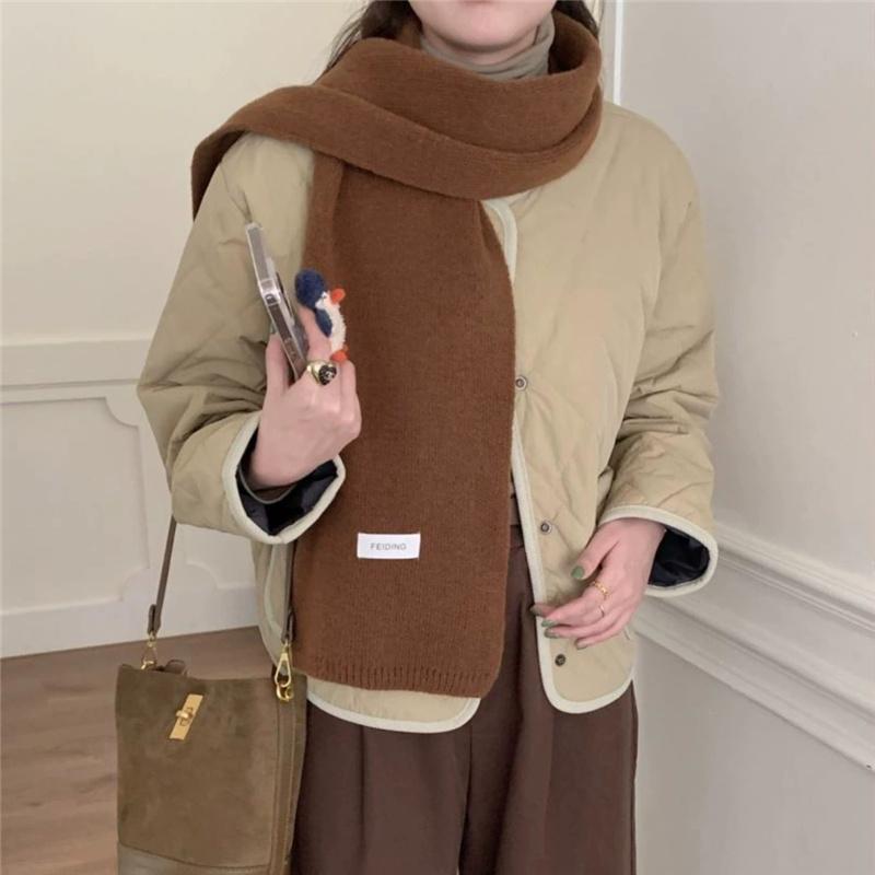 Hick Knitted Snood for Women 160x20cm Warm Winter Neck Warmer Solid Color Cashmere-like Fleece Scarf