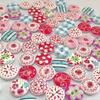 100Pcs DIY Scrapbooking Sewing Wood Buttons Mixed Printing Round Pattern Decorative Buttons 2 Holes