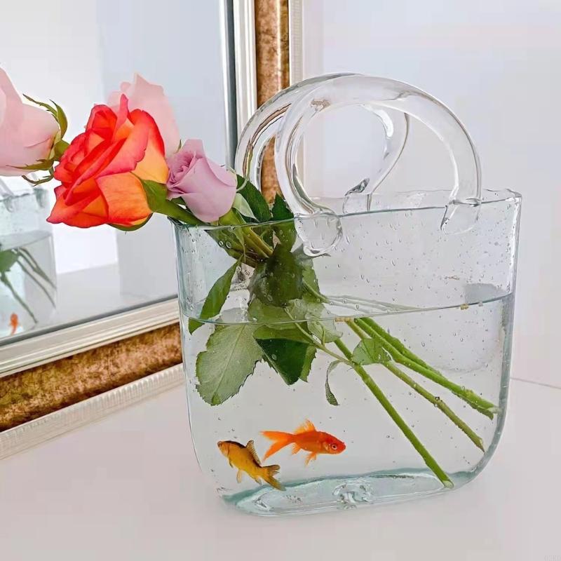 62KD Clear Glass Vase Fish Vase Bucket Decorative Flower Pot Desktop Ornaments for Home Festival Wedding Decoration