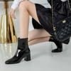 2024 Новые женские удобные модные туфли на среднем каблуке с боковой молнией, черные, белые, с квадратным каблуком, женские ботильоны из кожи, большие размеры
