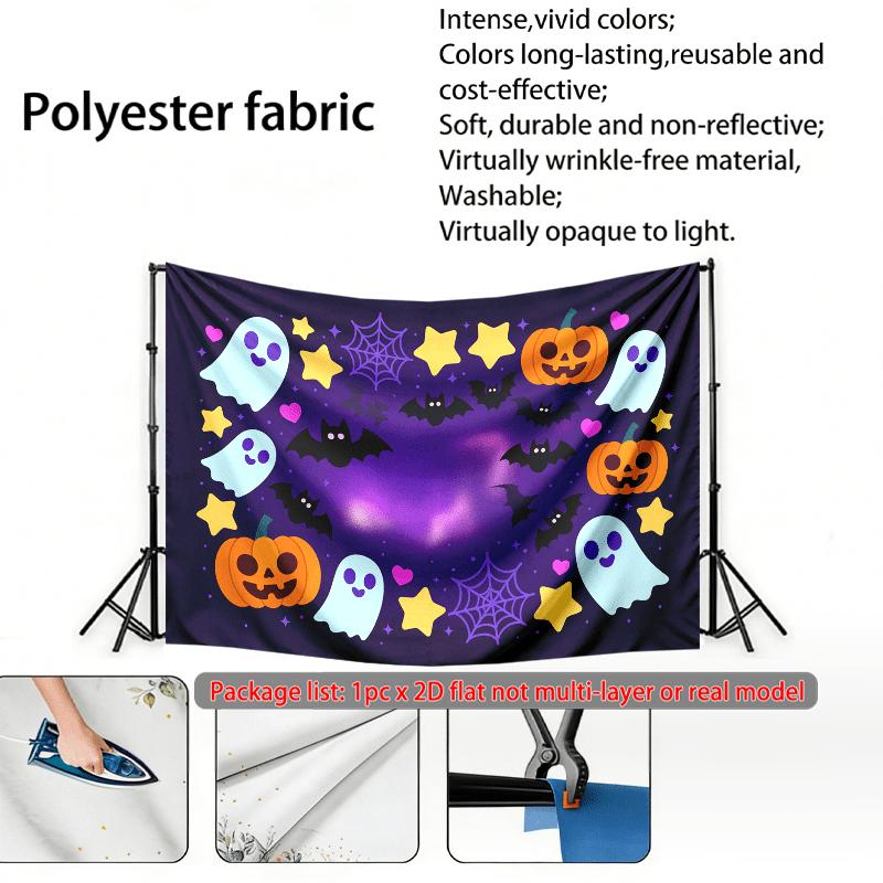 Stars Home Pumpkins Halloween Theme Banner, Purple Polyester Backdrop for Wall Hanging & Photo Booth