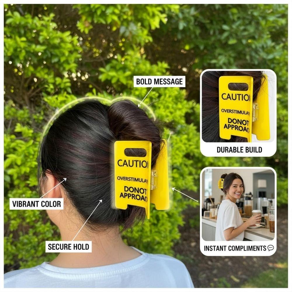 Strong Grip Caution Sign Hair Clip Warning Ponytail Holder  Novelty Accessory