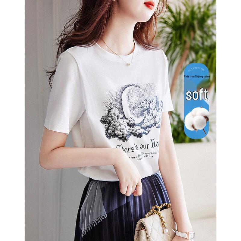 Demana 'Moon Goodnight' Pure Cotton Printed Short Sleeve T-Shirt for Women