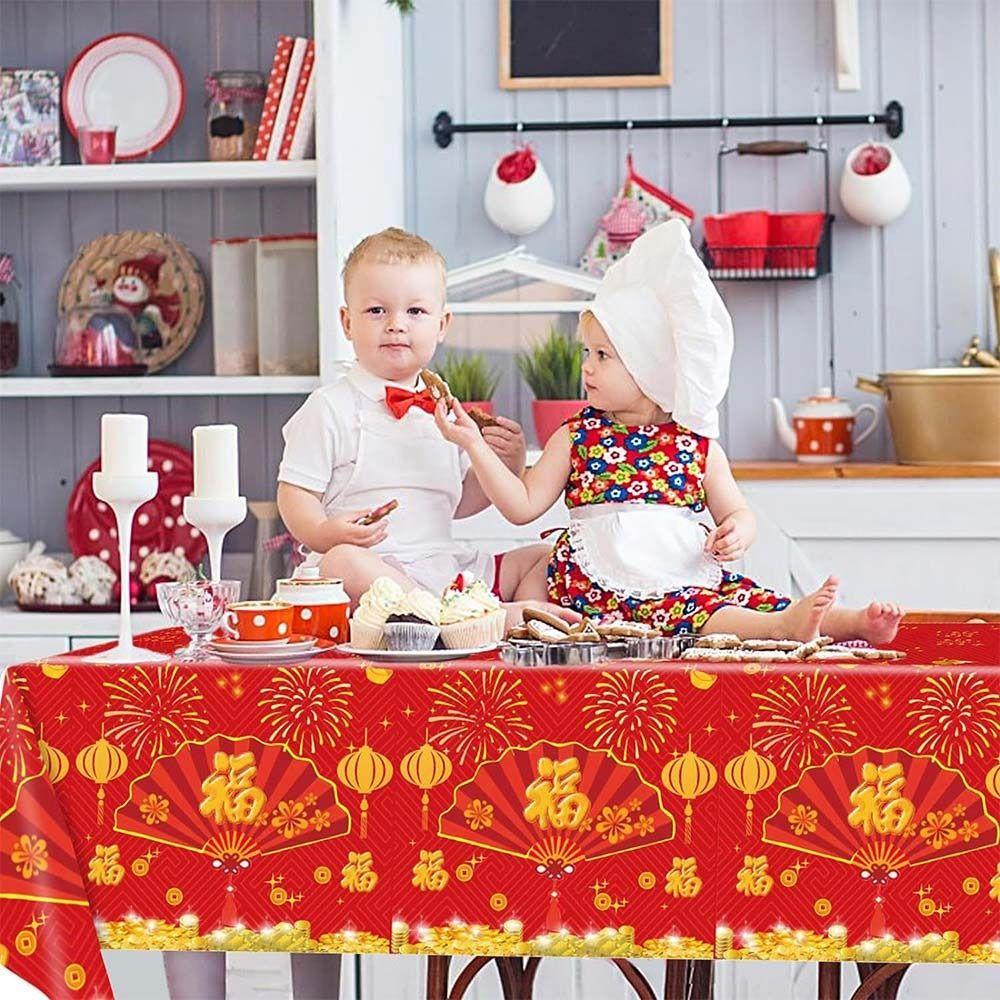 Пластиковая скатерть на китайский Новый год, красная одноразовая скатерть для Праздника Весны, скатерть в китайском стиле с бронзированием, одноразовая скатерть