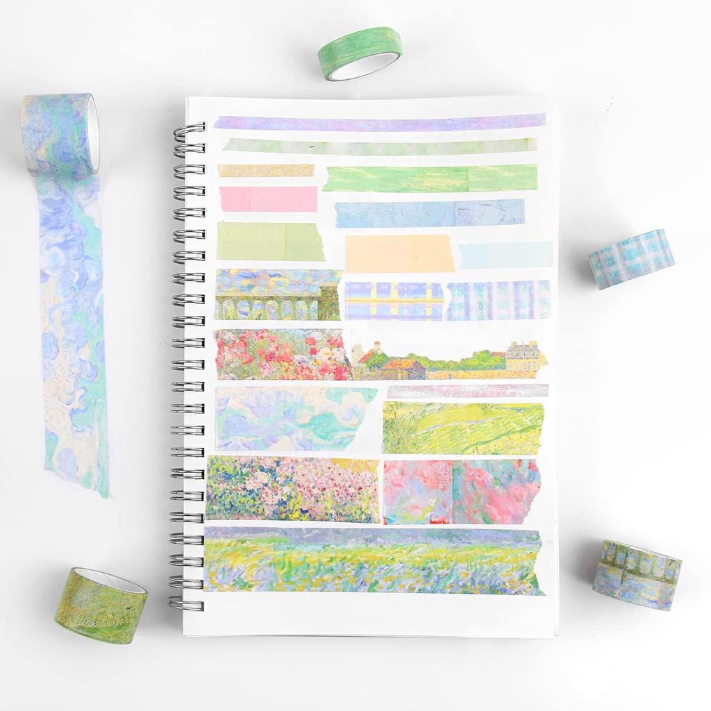 Набор зеленого васи-скотча с цветочным узором, 20 рулонов милого сезонного маскировочного скотча, эстетичные принадлежности для ведения дневника, для планировщика, скрапбукинга, календаря, изготовления открыток