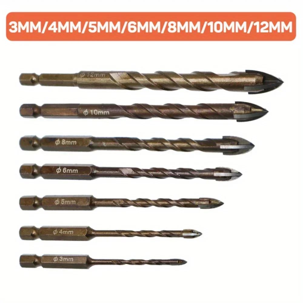7pcs 3mm-12mm Cross Hex Tile Drill Bits Set For Glass Ceramic Concrete Hole Opener Brick Hard Alloy Triangle Bit Tool Kit