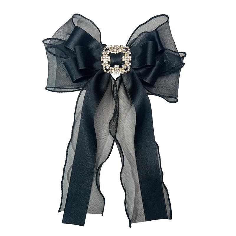 Корейская марлевая лента Черный галстук-бабочка большого размера Ручная работа Женская Лолита Пин Брошь Аксессуары 23*17см Стразы Воротник Цветок