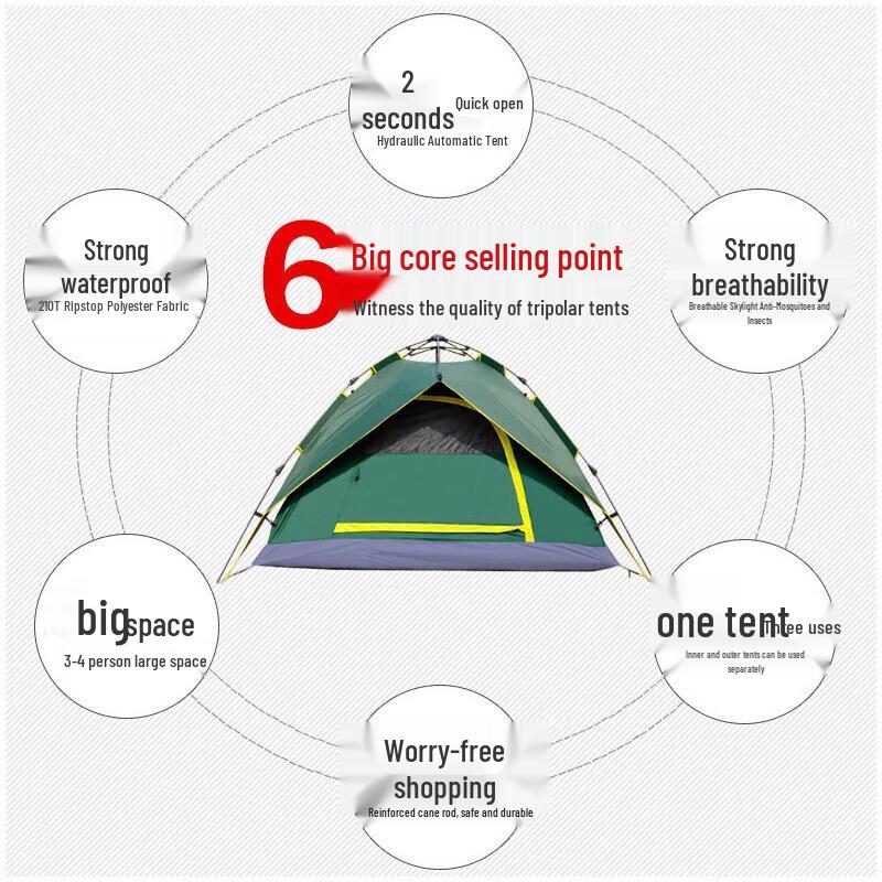 Sanji Outdoor TP2617 3-4 Person Hydraulic Pop-Up Camping Tent