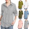 Spring Autumn Women Solid Color Cotton Roll Up Long Sleeve Shirt Turn Down Collar Loose Oversize Tops