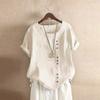 Women Loose Casual Tops Button Linen Daily Boho Tunic T-shirt Short Sleeve Blouse