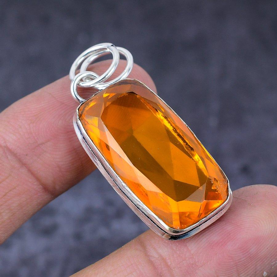 Citrine Gemstone 925 Sterling Silver Gift Jewelry Pendant 1.77"