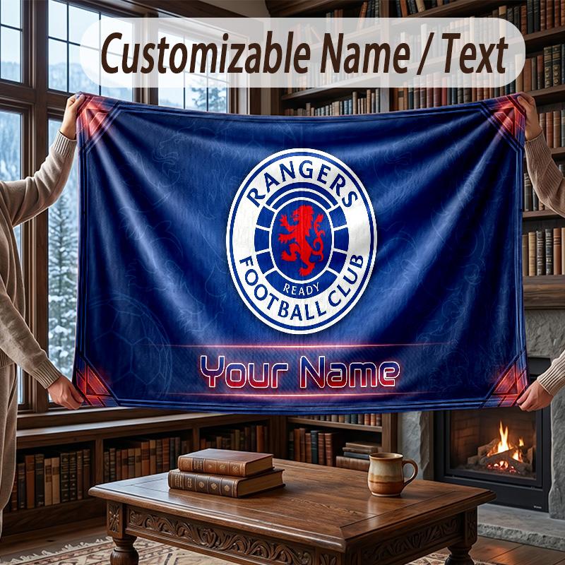 Фланелевое одеяло с индивидуальным именем, узор Rangers FC, теплое домашнее украшение