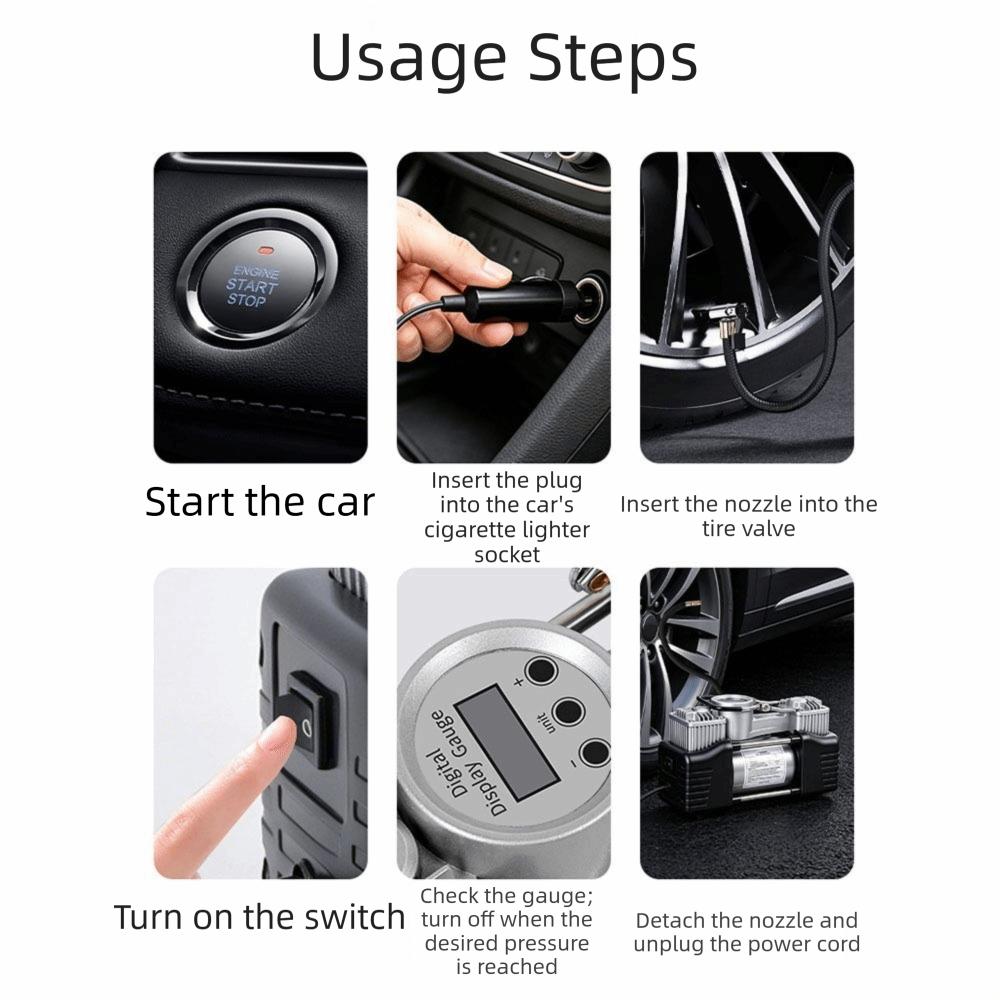 High Power Dual Cylinder Pump Multi-functional Compact Air Compressor Oil Free Pressure Gauge Car Air Pump Auto Inflatable