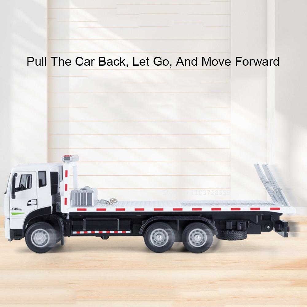1:32 Road Rescue Engineering Vehicle Model Toy Metal Diecast Platform Trailers Sound Light Doors Opened Pull Back for Boys Gifts