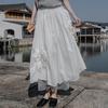 Women Flower Patchwork Lace Skirt Cotton Solid Color Elastic Waist Clothes Autumn Vintage Skirts
