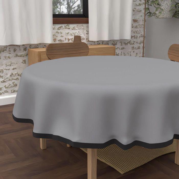 Round Stain-resistant Tablecloth In Washed Microfibre, Diameter 180 Cm, BOHEME Grey, by Soleil d'Ocre