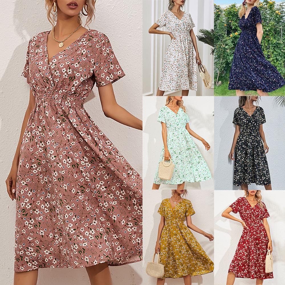 Lapa Женское богемное платье-миди в стиле бохо с V-образным вырезом и цветочным принтом