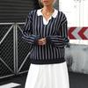 New Autumn College Casual Street Trend Lapel Striped Women's Sweater