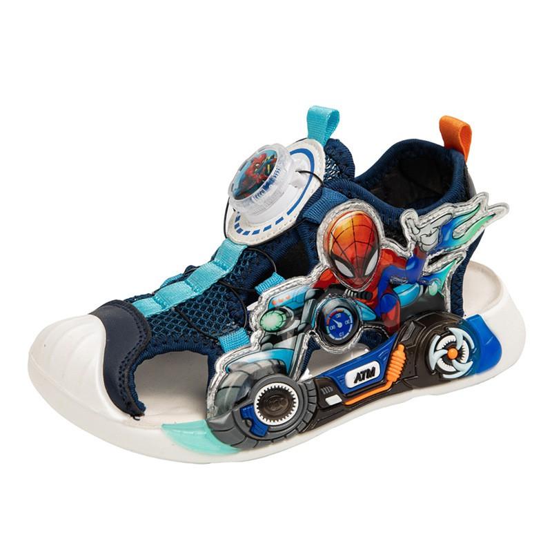 Kids Rotating Buckle Closed-Toe Sandals With LED Light Boys Girls Ages 4-12 Rubber Sole Comfortable Shoes