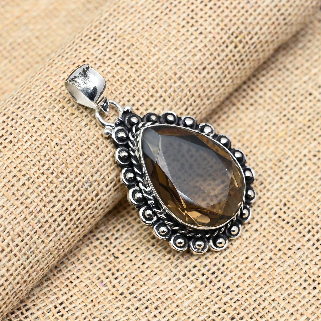 Дымчатый топаз драгоценный камень ручной работы 925 твердый серебряный кулон для свадебного подарка