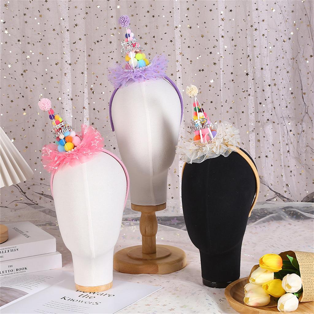 Birthday Party Hairhoop Adult Party Hat Headband Rainbow Candy Lace Hairband for Children Photography Head Accessories