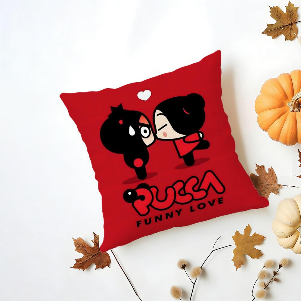 Kawaii PPucca Anime Cushion Cover Iceland Washable Linen Soft for Daily Sofa Bed Home Room Decor