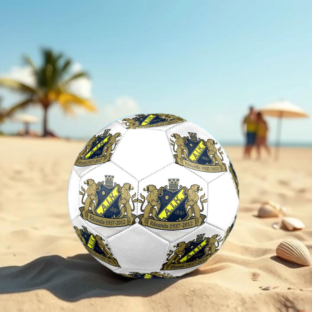 FC AIK Size 5 Soccer Ball, Machine-Stitched PVC, Durable & High Bounce, All Ages Fit, fan merchandise, matches & outdoor use.