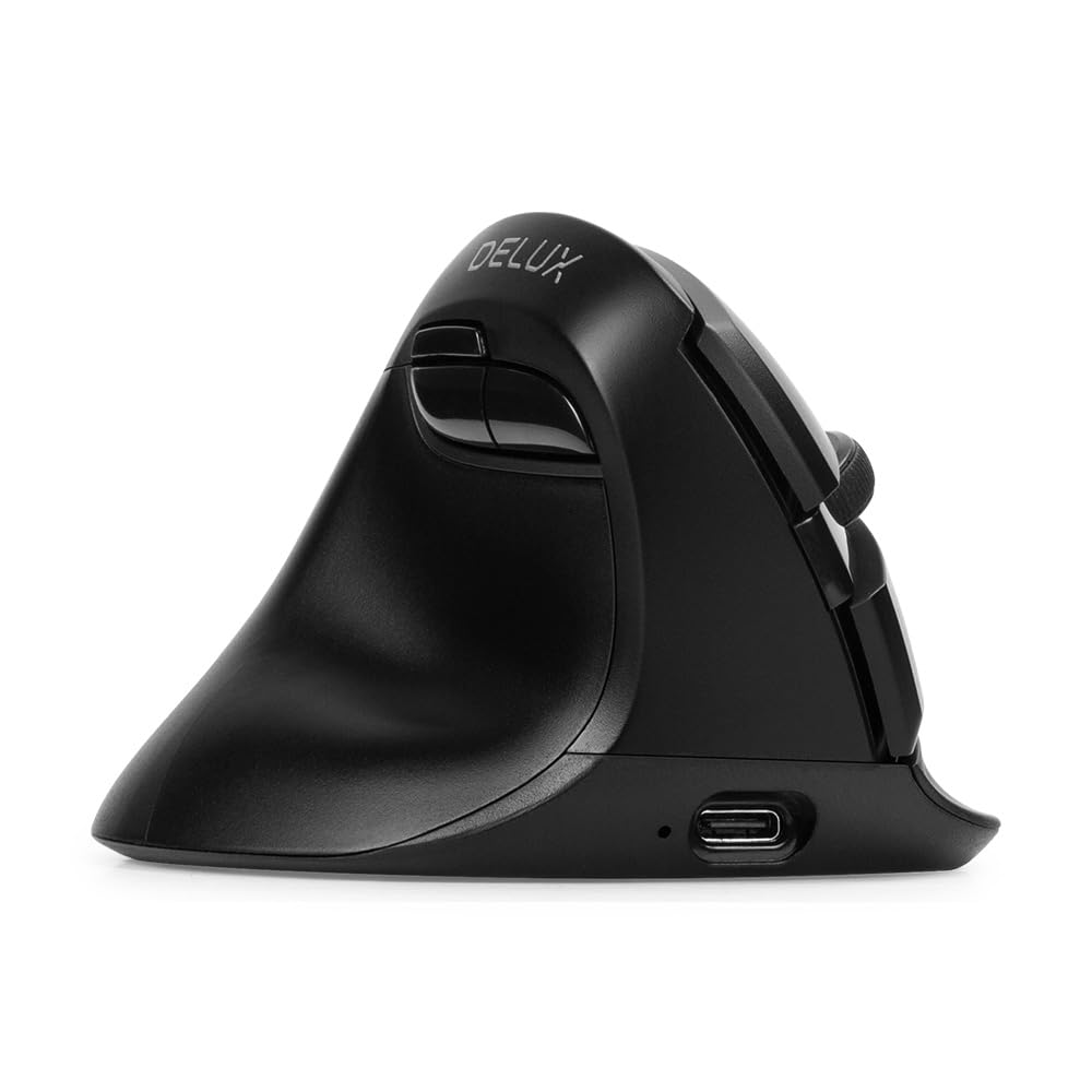 DELUX Ergonomic Mouse, Left-Handed, Wireless Vertical Mouse, Quiet, 4000 DPI, Left-Handed, Rechargeable, 2.4GBluetooth Dual Mode, Relieves Carpal