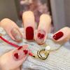 24 Pieces Autumn and Winter Red Love Broken Gold Fine Flash Advanced White Short Manicure 24 Pieces Wearable Nails